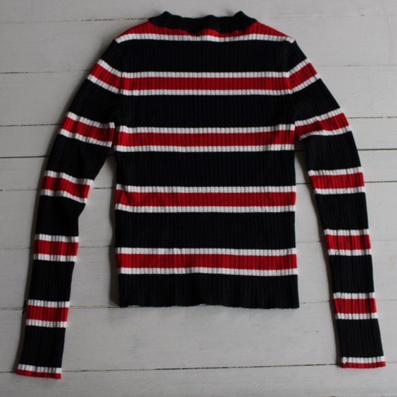 Cropped Ribbed Long Sleeve With Red, Blue and White Stripes - Picture 5 of 6